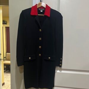 St. John Black Blazer with Red Collar. Gorgeous ST John buttons.